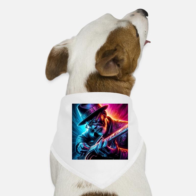 Retro Neon Effects Guitarist Dog Bandana