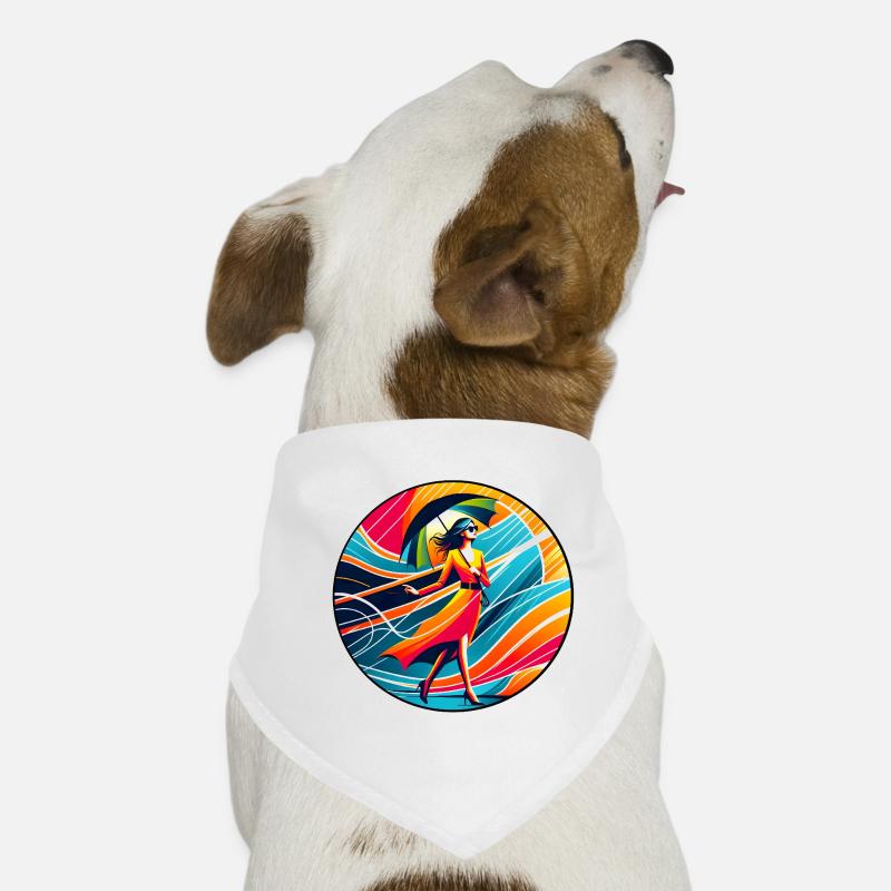 Farbenfrohe Frau mit Regenschirm Hunde-Bandana