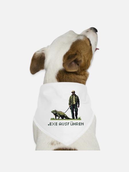 EXE AUSFÜHREN Lustiges Nerd IT Pixel Echse Design - Hunde-Bandana - Weiß - Vorne