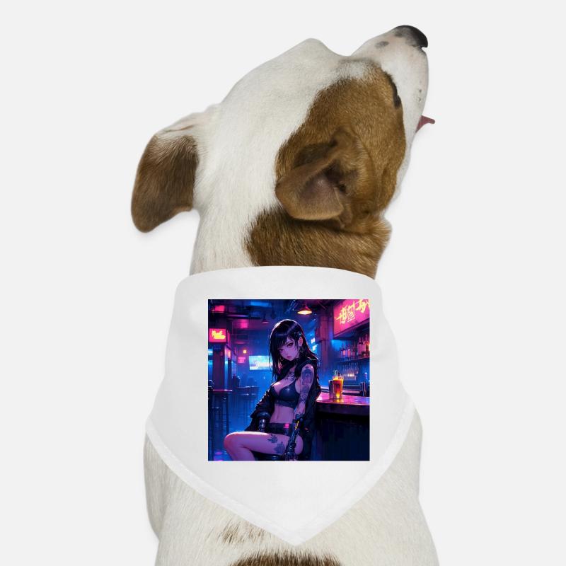 N-dless Nights: Anime-Cyberpunk-Mädchen in einer dunklen Bar Hunde-Bandana