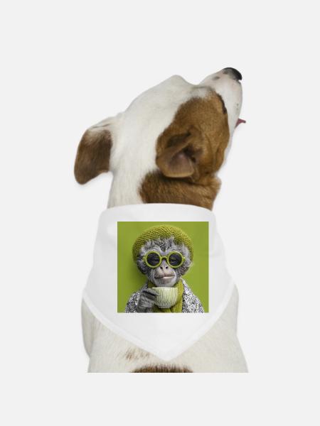 Stylish monkey with sunglasses and coffee cup - Dog Bandana - white - Front