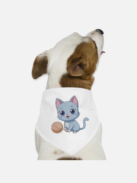 Chaton bleu joueur avec pelote de laine - Bandana pour chien - blanc - Devant