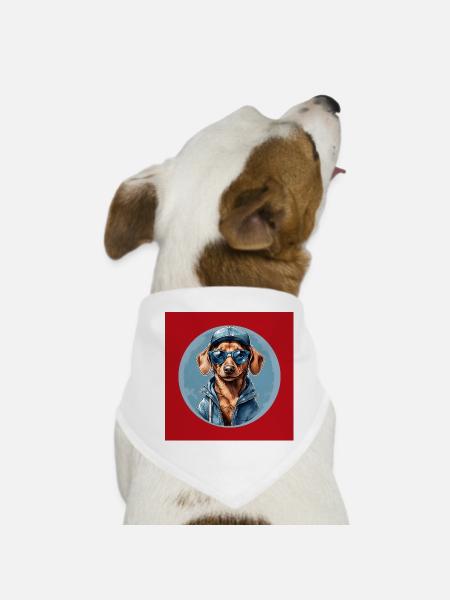 Dachshund Dachshund with Sunglasses and Hoodie - Dog Bandana - white - Front