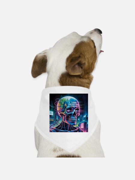 Cyberpunk Skull with Technology Quotes - Dog Bandana - white - Front