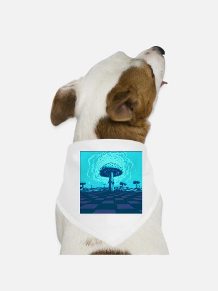 Scène Futuriste De Champignons Psychédéliques Bleus - Bandana pour chien - blanc - Devant