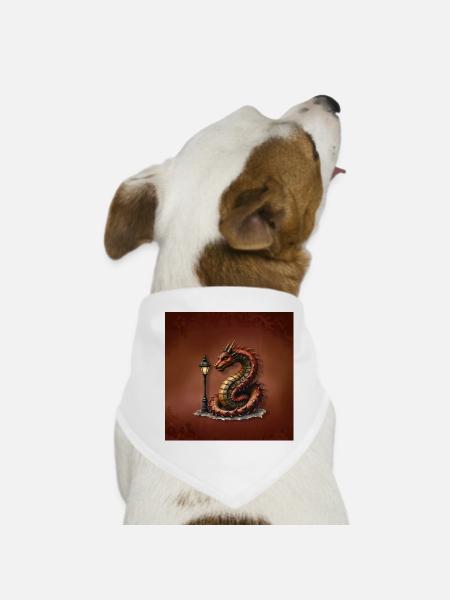Steampunk-Drache mit Laternenpfahl - Hunde-Bandana - Weiß - Vorne