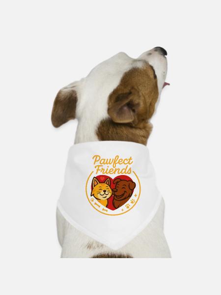 Dogs and Cat Friendship Motif - Dog Bandana - white - Front