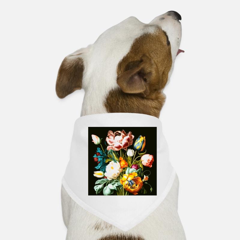 Textured floral composition on black Dog Bandana