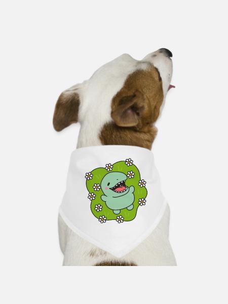 Happy Dinosaur in Spring - Dog Bandana - white - Front