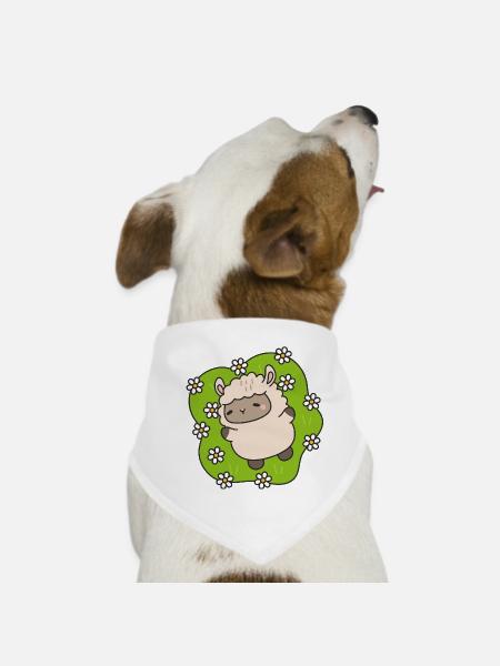 Flowering lamb dancing among daisies - Dog Bandana - white - Front