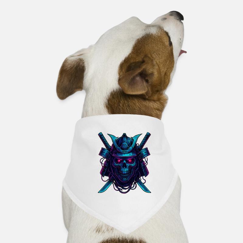 Cyber Samurai Totenkopf Neon Design Hunde-Bandana