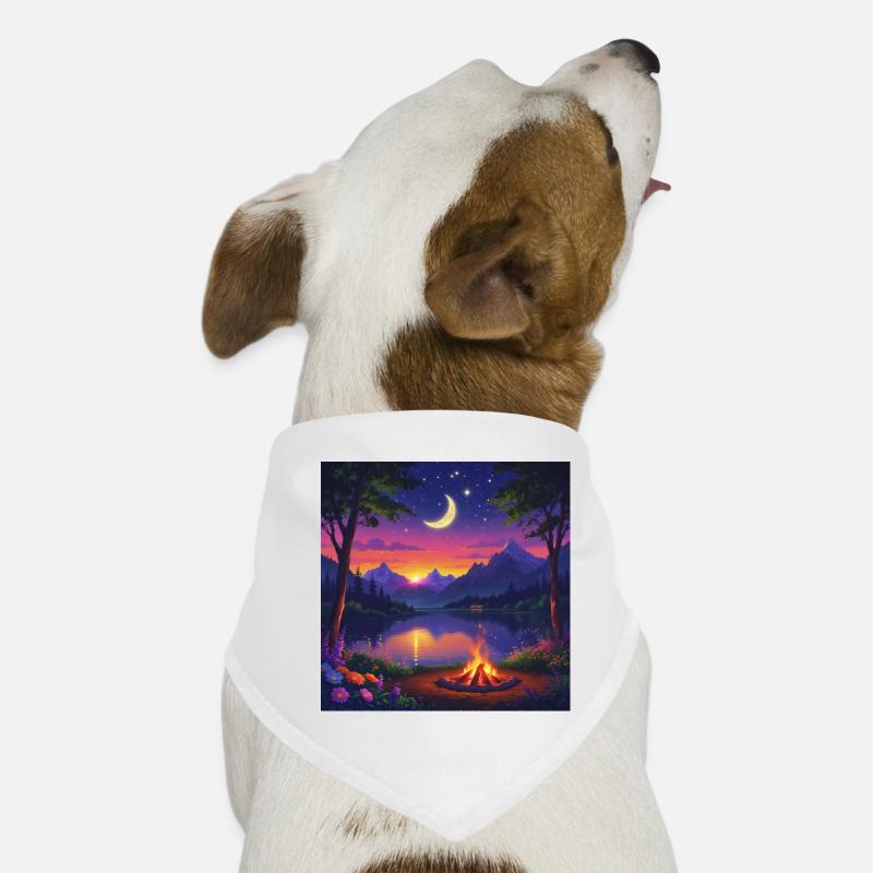 Moonlit Night at Mountain Lake Campfire Dog Bandana