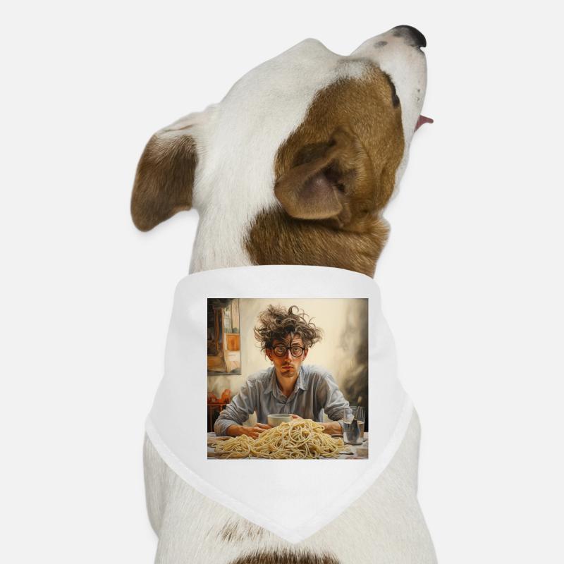 Junger Mann wirres Haar mit Spaghettiberg Brille Hunde-Bandana