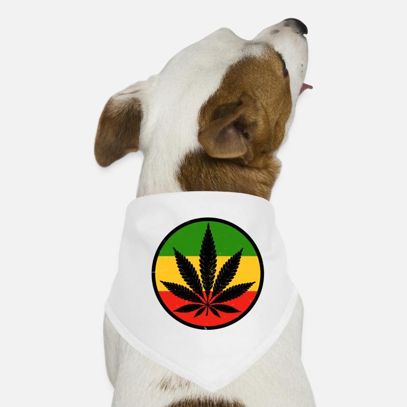 A cannabis leaf within a red yellow green circle Dog Bandana