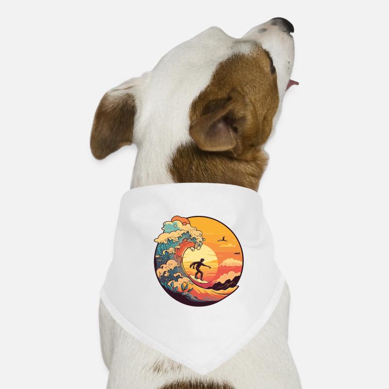 Sunset wave surfer in the light Dog Bandana