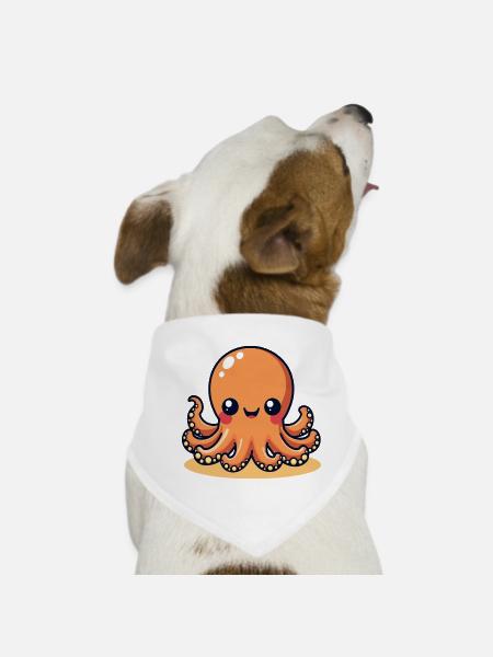 Cute Squid Smiling Octopus Kawaii - Dog Bandana - white - Front