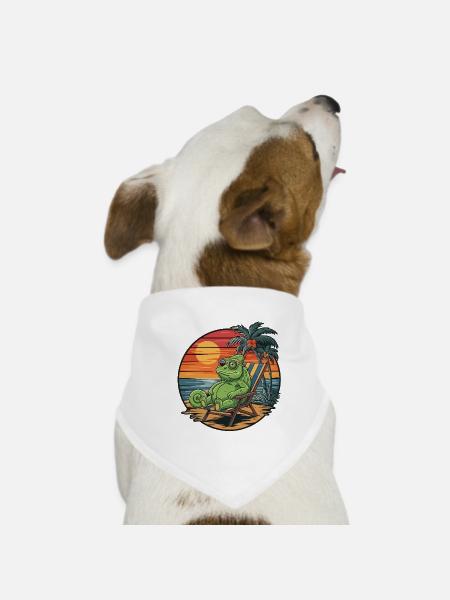 Caméléon drôle sur la plage Coucher de soleil des vacances d’été - Bandana pour chien - blanc - Devant