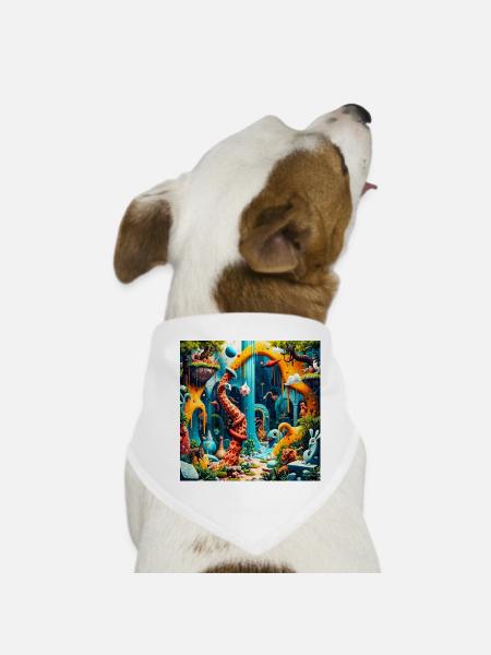 Dinosaure du Monde des Rêves Coloré - Bandana pour chien - blanc - Devant
