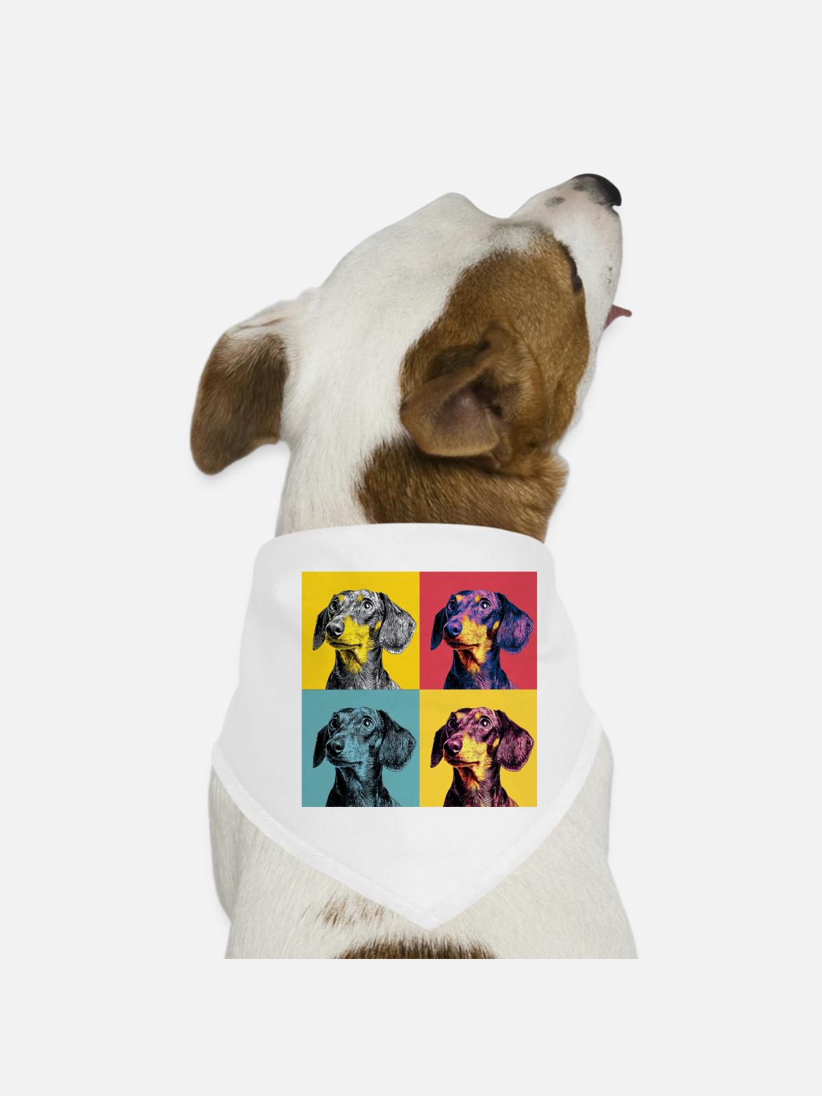 Pop Art Dachshund Quad - Dog Bandana - white - Front