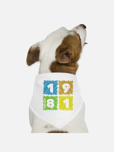 45. Geburtstag Farbige Patches since 02/1981 - Dog Bandana - white - Front