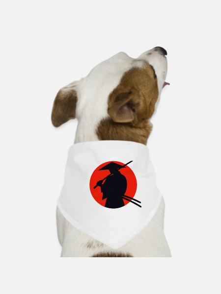 Ninja diplômé sur fond soleil rouge - Bandana pour chien - blanc - Devant