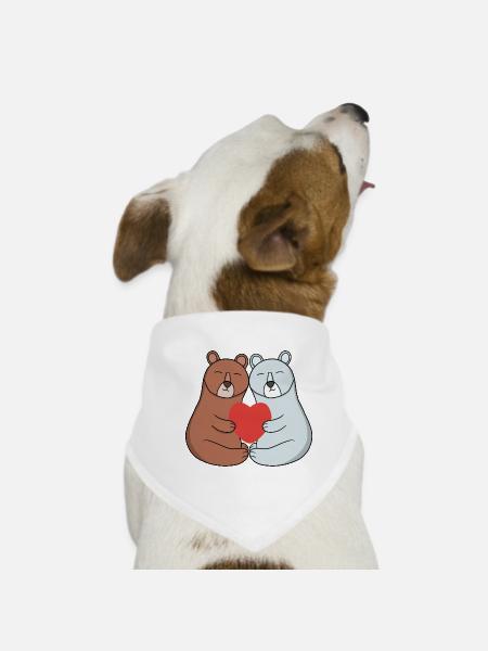 Adorable couple d’ours câlinés avec le cœur - Bandana pour chien - blanc - Devant
