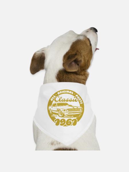 65. Geburtstag - Klassiker Musclecar 03/1961 - Hunde-Bandana - Weiß - Vorne