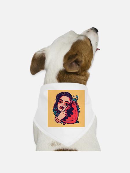 Pop Art Woman and Fantasy Creature - Dog Bandana - white - Front