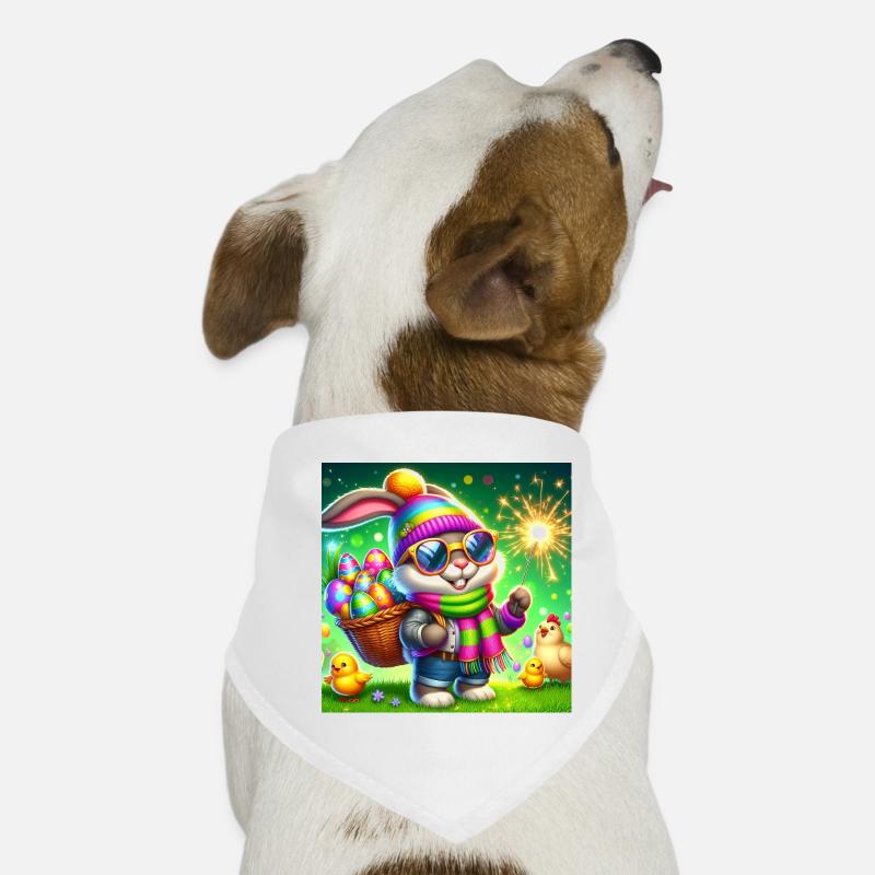 Lapin de Pâques avec panier à œufs et cierge magmage à paillettes - Bandana pour chien - blanc