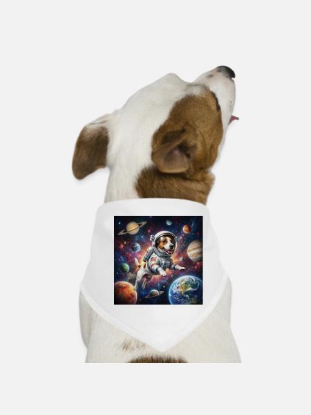 Weltraumhund im Astronautanzug - Hunde-Bandana - Weiß - Vorne