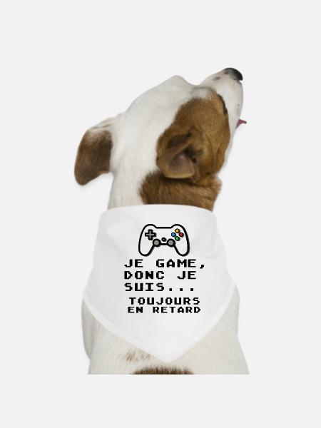 Humour gamer - Je game toujours en retard  - Bandana pour chien - blanc - Devant