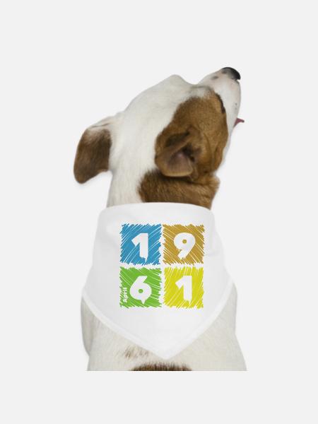 65. Geburtstag Farbige Patches since 04/1961 - Hunde-Bandana - Weiß - Vorne