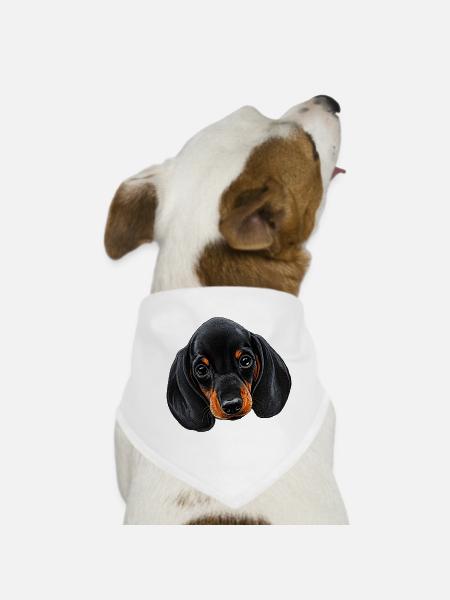 Dackelkopf Illustration Schwarzbraun tierbaby - Hunde-Bandana - Weiß - Vorne