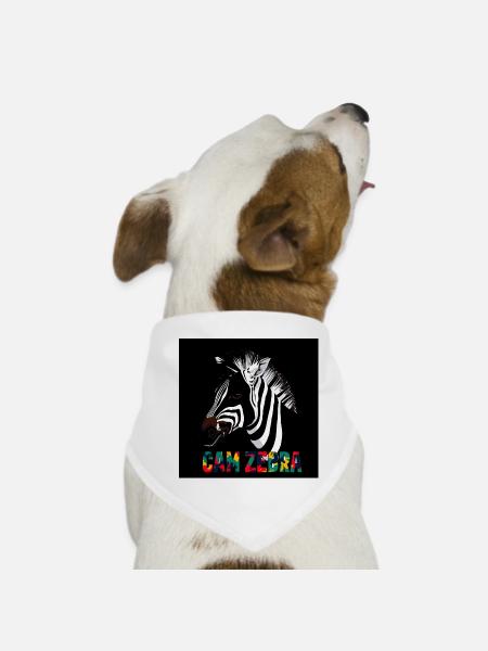 Zebra Silhouette with Colorful Text CANZEBRA - Dog Bandana - white - Front