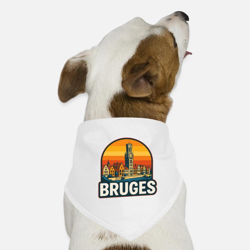 Bruges Belgium Retro Sunset Skyline Vintage Dog Bandana