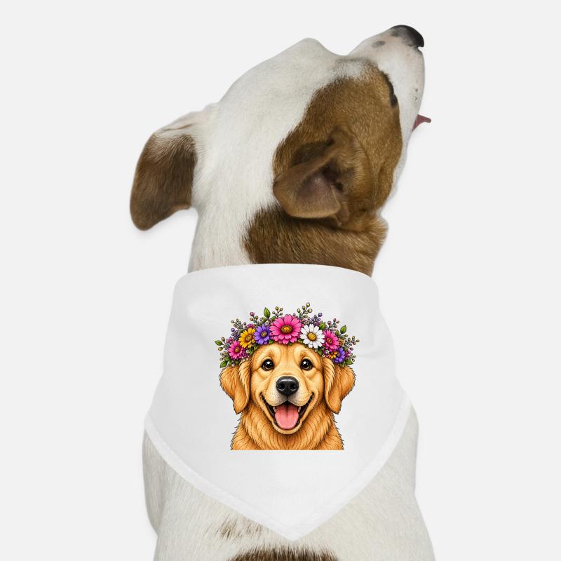 Lächelnder Hund mit Blumenschmuck  Hunde-Bandana