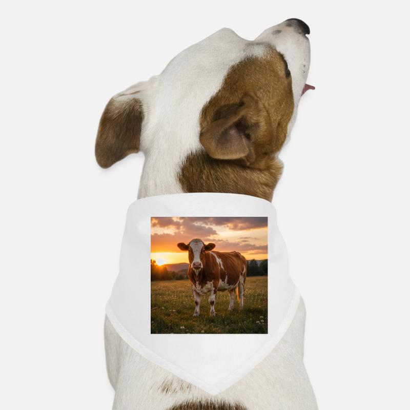Sunset and cow in meadow Dog Bandana