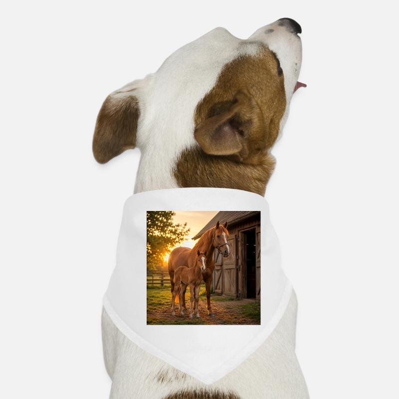 Coucher de soleil, jument avec poulain Bandana pour chien