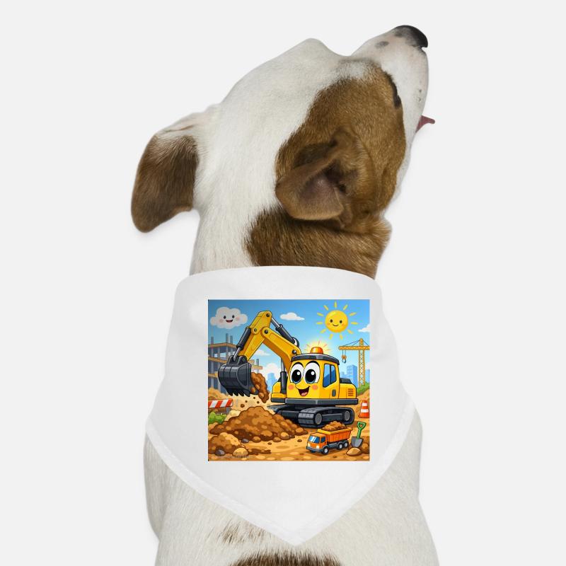 Fröhlicher Baubagger  - Hunde-Bandana - Weiß