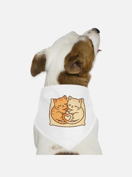 Süße Katzen im Kreis – Schlafend mit Herz - Hunde-Bandana - Weiß - Vorne