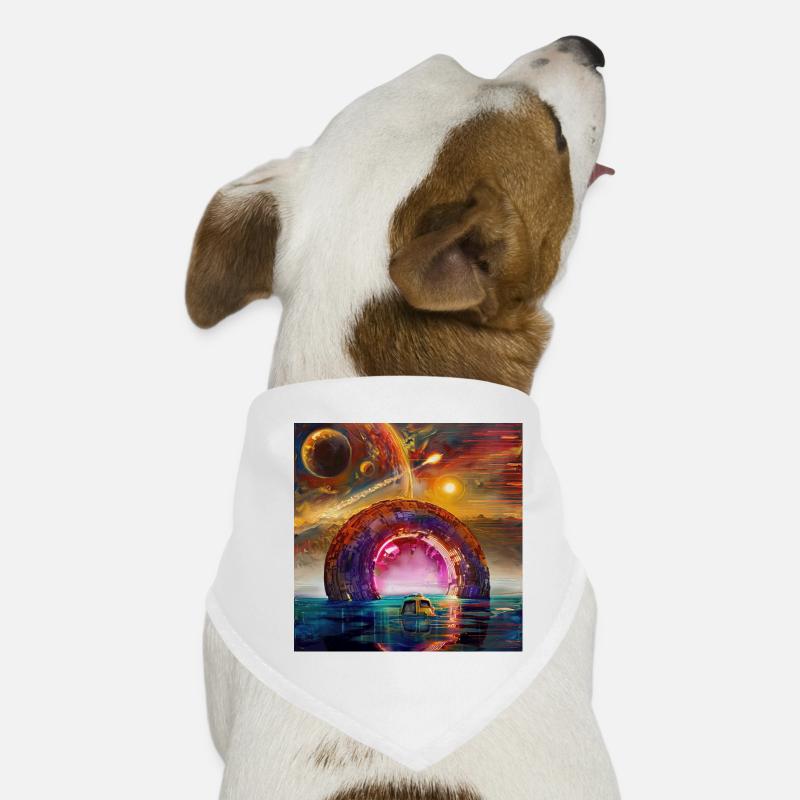 Neon Circular Portal on Horizon Dog Bandana