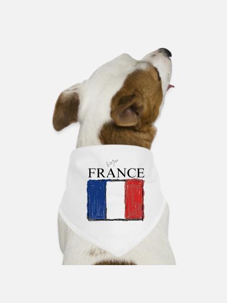 FRANCE drapeau et emblème de la France. Supporter - Bandana pour chien - blanc - Devant