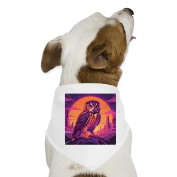 Neon Eulen im Cyberpunk-Stadtlicht - Hunde-Bandana - Weiß - Vorne