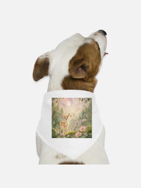 Cute Baby Deer in Enchanted Forest – Whimsical - Hunde-Bandana - Weiß - Vorne