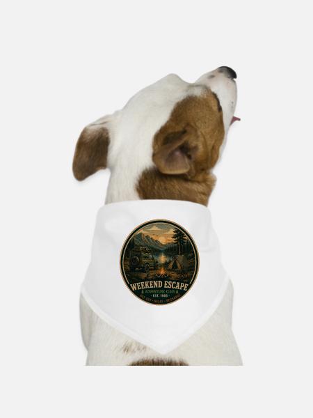 Weekend Escape Vintage-Abenteuer-Grafik - Hunde-Bandana - Weiß - Vorne