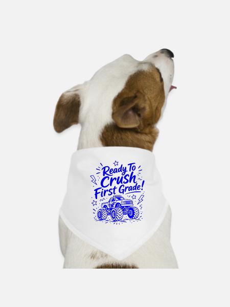 Ready To Crush First Class – lustiger Monstertruck - Hunde-Bandana - Weiß - Vorne