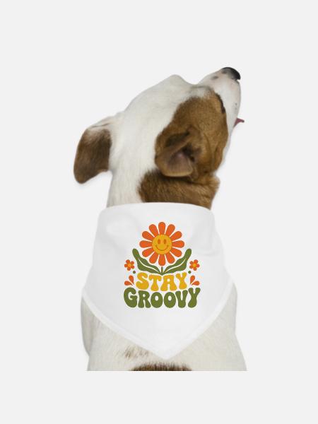 Stay Groovy – 70er Jahre Retro Blume Blüte Vektor - Hunde-Bandana - Weiß - Vorne