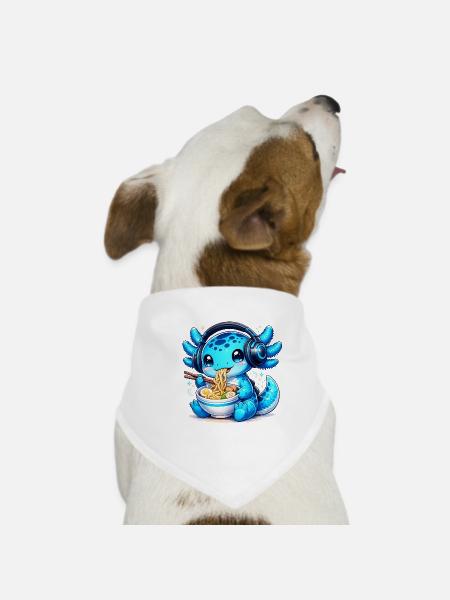 Axolotl de Kawaii avec casque et jeux de ramen - Bandana pour chien - blanc - Devant