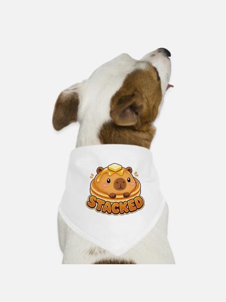 Cute Kawaii Capybara Stacked Pancakes - Dog Bandana - white - Front