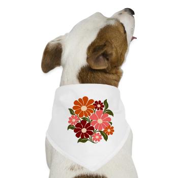 Retro Blumen – Flower Power in Orange und Rosa - Hunde-Bandana - Weiß - Vorne